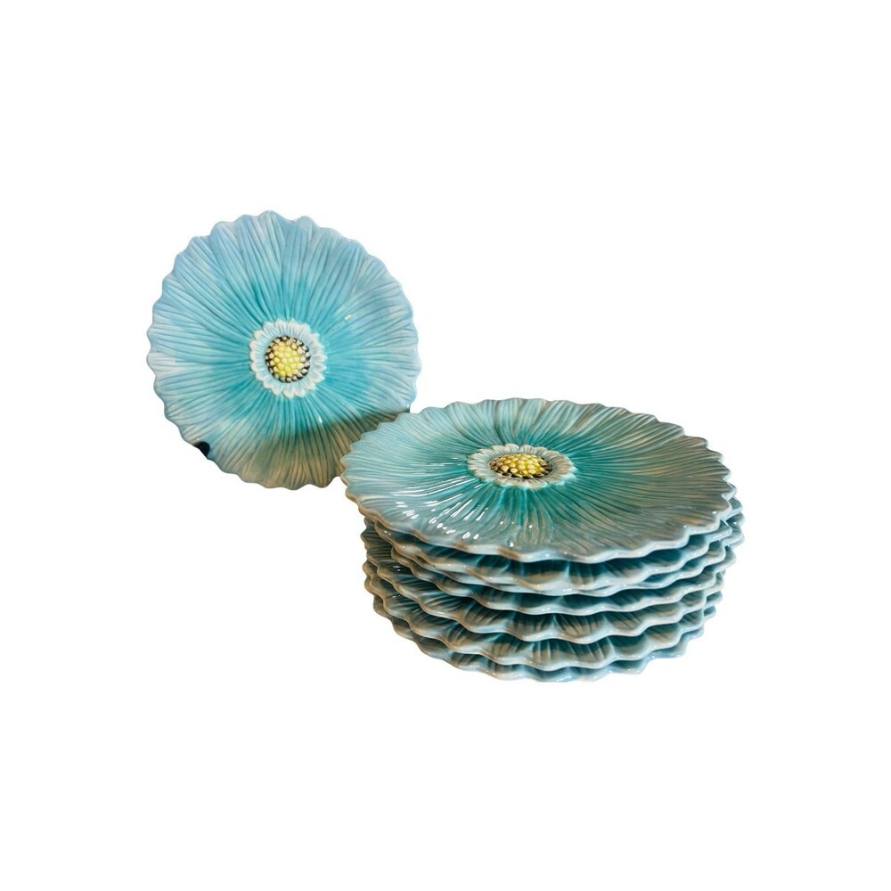 Set of 8 Maxcera Daisy Blue Floral 8 Inch Dessert Salad Plates Embossed